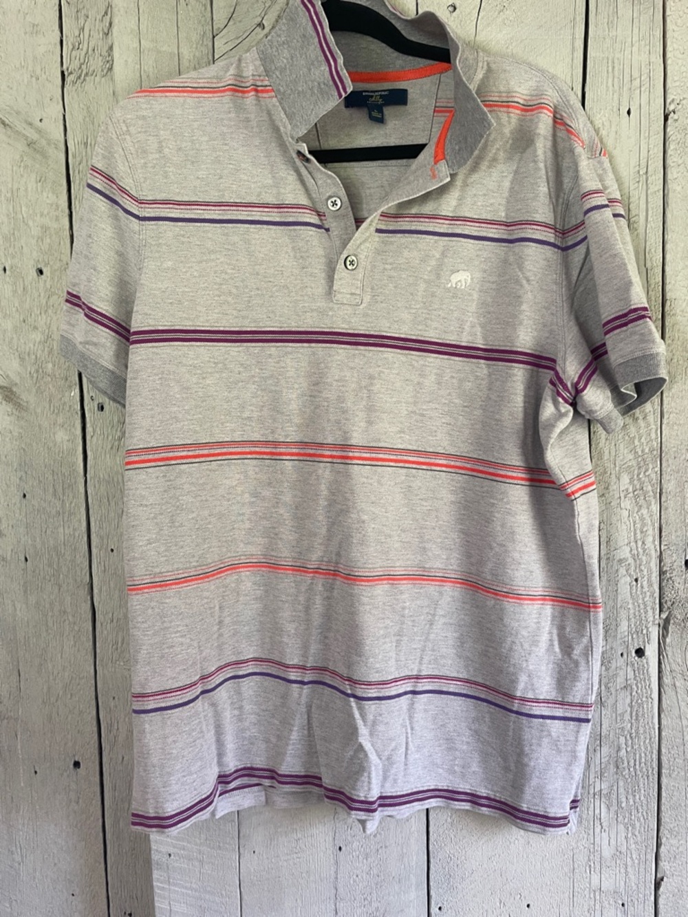 Banana Republic Light Gray Polo with Purple & Orange Stripes